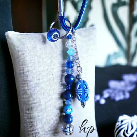 Blue Beaded Hand Crafted Keychain - Picture 1 of 7